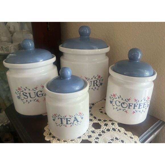 Vintage 80s Corelle Prinston Ceramic Canister Set
